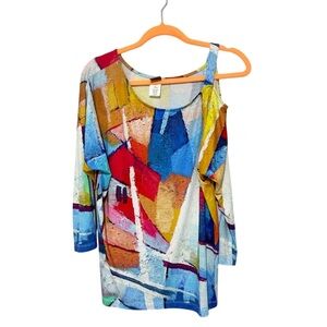 Dolcezza Art to Wear Off Shoulder Colorful Abstract Blouse Size Large